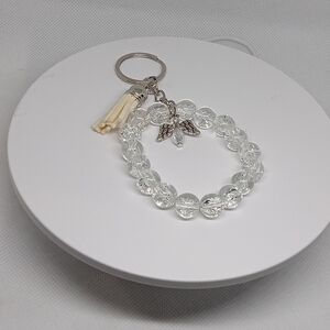 Clear Beaded Keyring with Angel Charm and Tassel